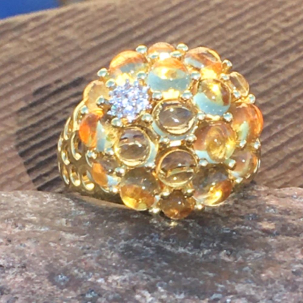 Citrine Statement Ring Gold Over .925 Sterling Silver Bubble Design Genuine Gems